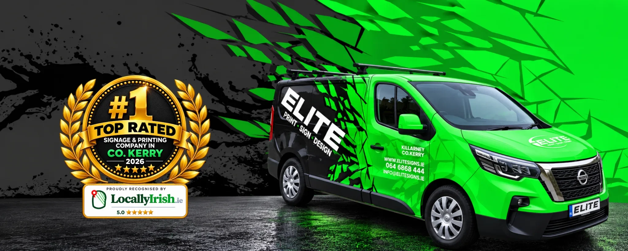 Elite Signs wrapped van — rated number one for signage and printing in Co. Kerry